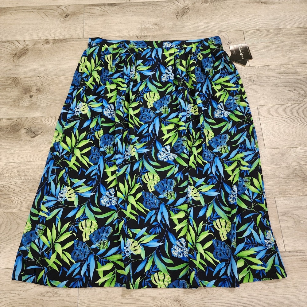 VTG Sag Harbor Skirt 1/2 Elastic Waist Side Pockets Black Floral Women's 2XL NWT